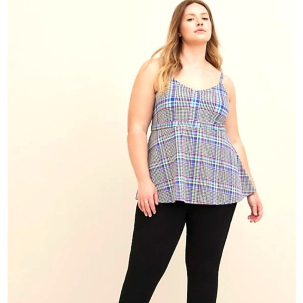 Torrid Rainbow Plaid Houndstooth Babydoll Cami M L 10 Peplum Tank Top NWT NEW